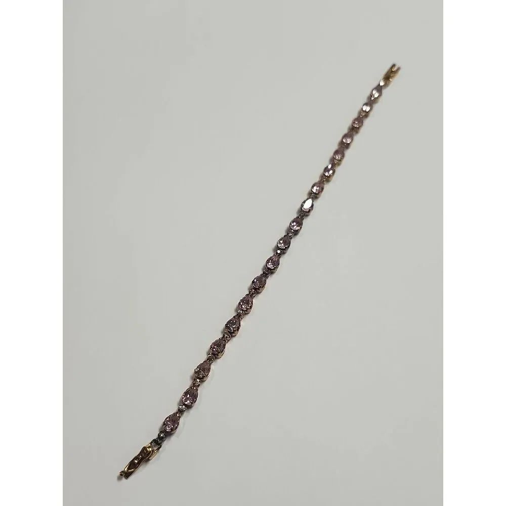 Delicate Pink Clear Crystal Tennis Bracelet - Sterling Silver With Gold Overlay